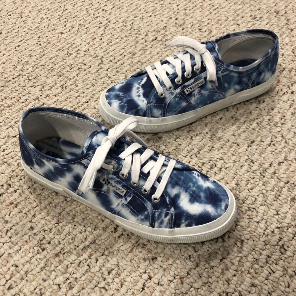 Superga 2750 FANTASY COTU Indigo Blue White Tie Dye Canvas Sneakers Shoes 8.5M
